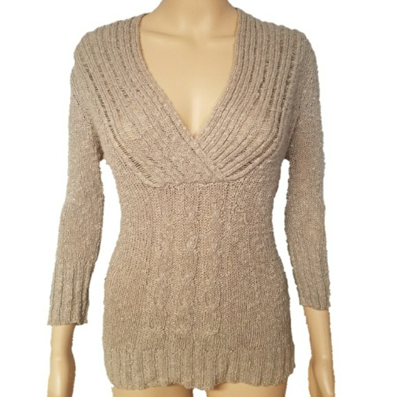 Beige Low Cut Vneckline Knit Sweater 